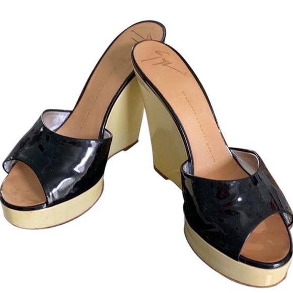 Giuseppe Zanotti Black and Ivory Wedges Size 36.5